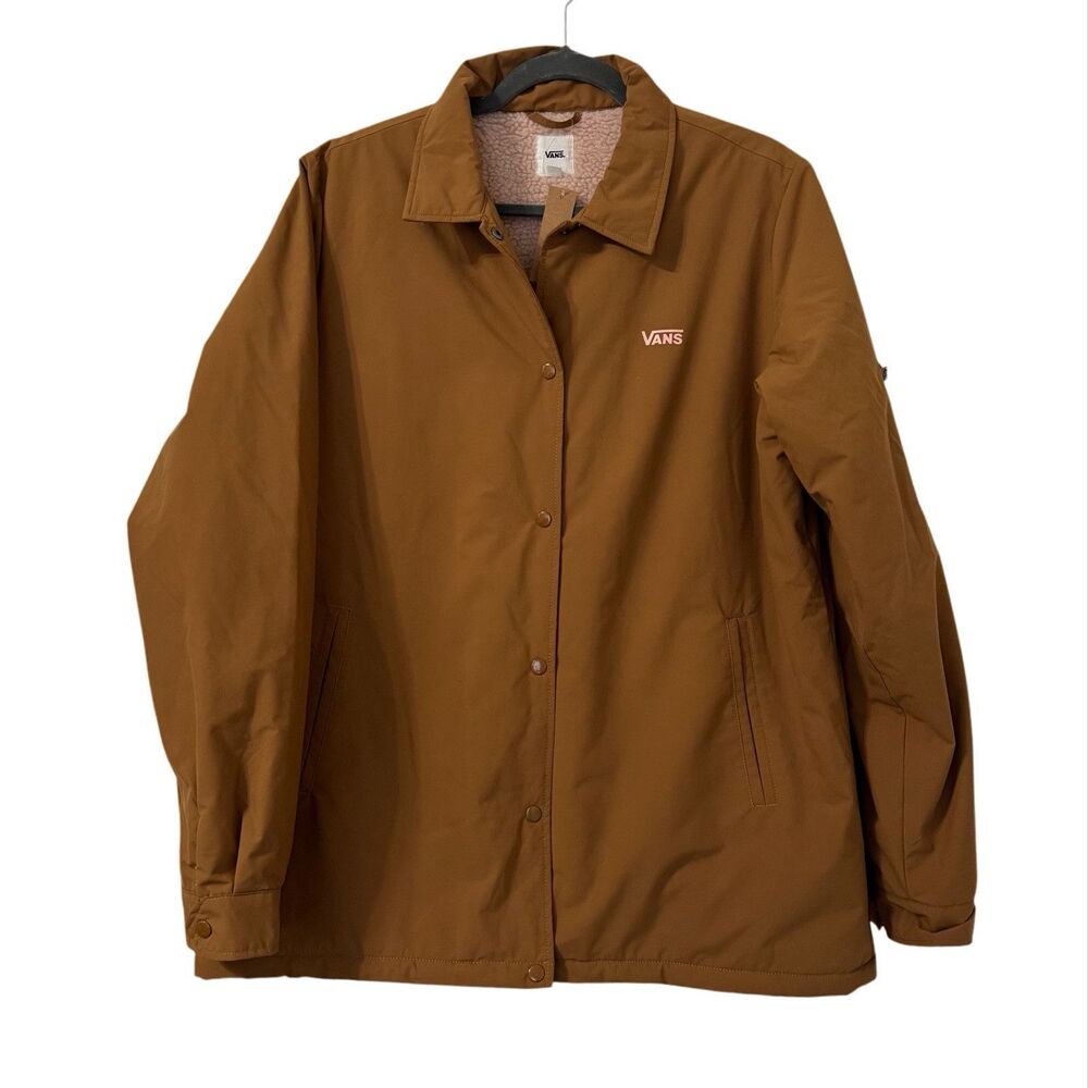 VANS Jacket Womens XL Brown Sherpa Lined‎ MTE Coaches Snap Longline NWT
